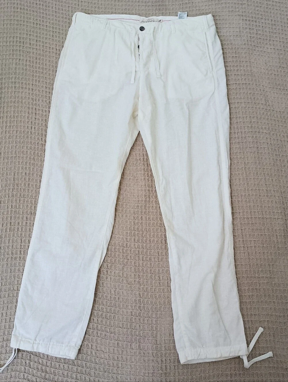 H&M Men's Drawstring Linen/Cotton Lightweight Pants Button Fly size 36 White
